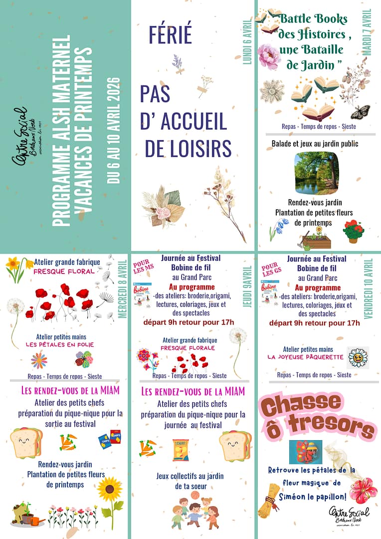 vacances printemps 2026 mater 1/2